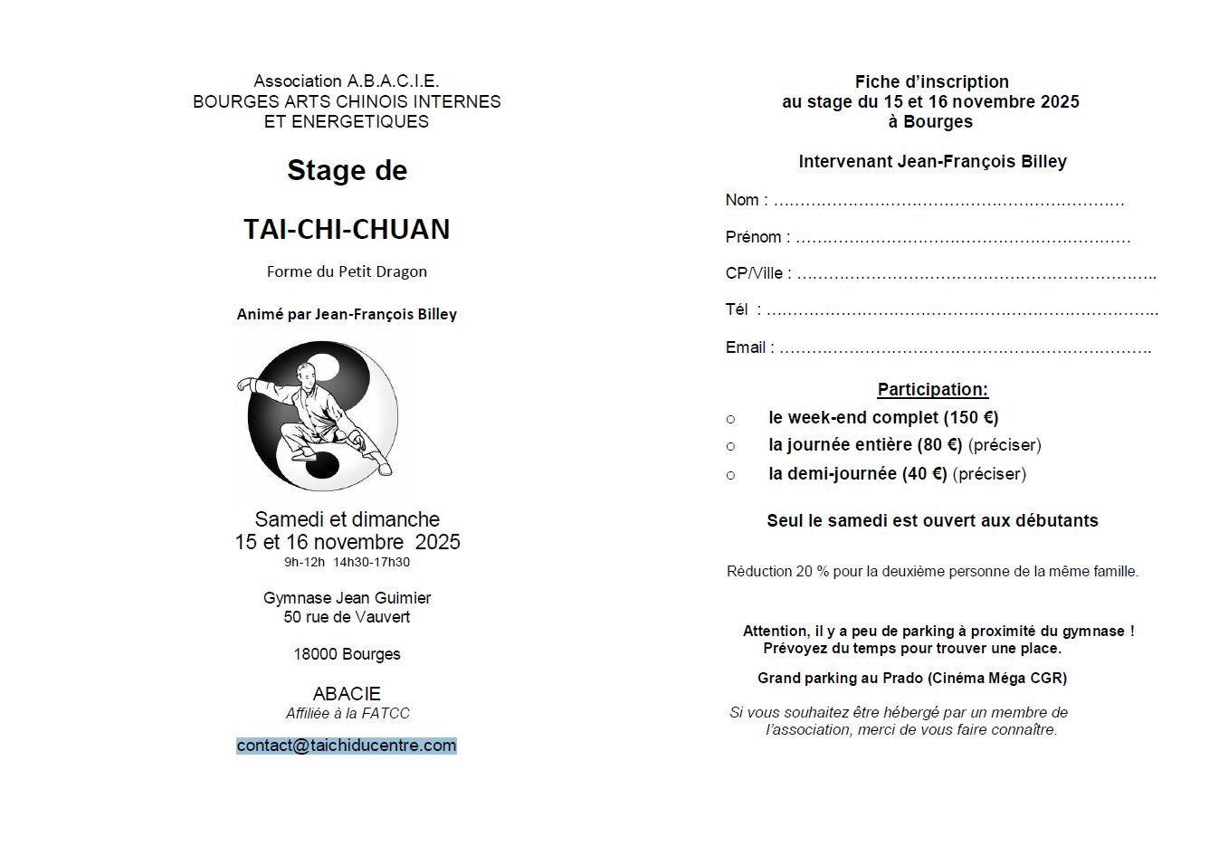 formulaure d'inscription au stage